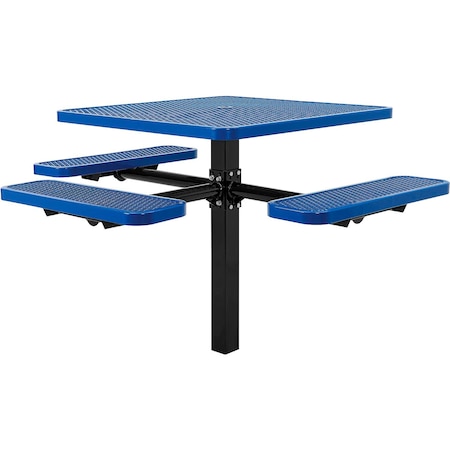 Global Industrial Square Picnic Table, In Ground Mount, Expanded Metal, Blue, 46 in, ADA Compliant 695295BL